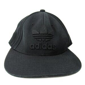 Adidas Black Baseball Cap w/Black Retro Embroidered Trefoil Logo Snap Back EUC